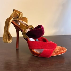 Zara Multi Colored Velvet Lace Uo High Heeled Sandals
